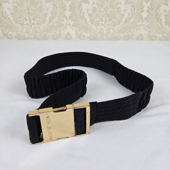 Michael Kors Black Stretch Belt Gold Hardware 32" - 36.5" x 1.5" - Picture 1 of 7